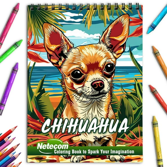 Netecom Chihuahua Coloring Book for Adults, Spiral Bound, Soft Cover