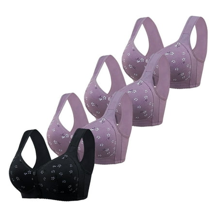 Black of Friday Deals!Clearance Staron 4PC Front Closure Bras for Women Front Closure No Underwire Bras Comfortable Stretch Bra Wireless Front Button Large Size Bras