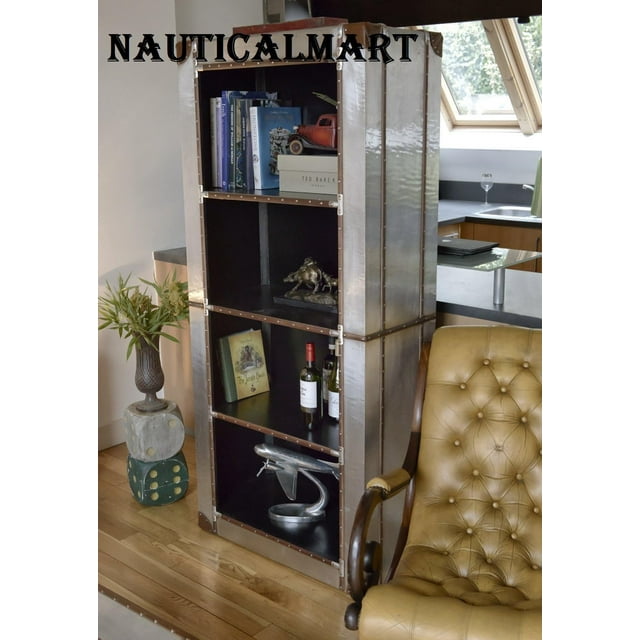Nauticalmart Bibliothèque en Aluminium Style Industriel Argent (82 X 41.5 X 160CM)