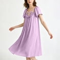 thumbnail image 6 of Bovxnpu Womens Nightgown Sleepshirt Pajama Dress Squared Neck Short Sleeve Striped Ice Silk Midi Length Sleepwear, 6 of 9