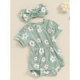 thumbnail image 3 of Bagilaanoe Newborn Baby Girl Summer Rompers Floral Print Short Sleeve Bodysuits + Headband 3M 6M 12M 18M Infant One Piece Jumpsuit, 3 of 7