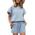 thumbnail image 6 of Womens 2 Pieces Loungewear Knit Sets Short Sleeved Casual Tops & Elastic Waist Shorts Pants Sport Wear, 6 of 6