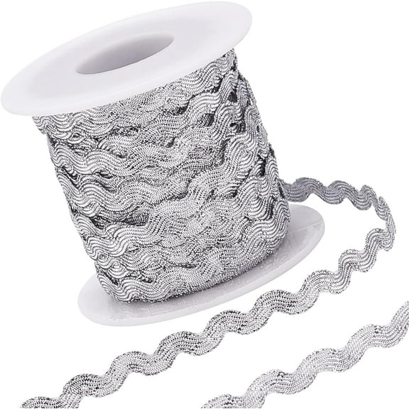 1 Roll 27yd/25m Glitter Silver RIC Rac Trim Ribbon Wave Sewing Bending Fringe Trim 5mm/0.2 inch