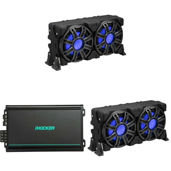 Kicker (2) 51MWLE104 - MWE 10-Inch Loaded Premium Marine Sub Encl w/ Passive Radiator 4ohm & 48KMA6004 Marine Amp Bundle