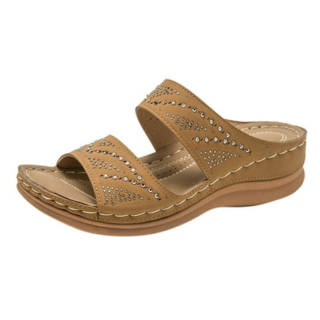 

Jikolililili Women Summer Slip-On Wedges Beach Open Toe Breathable Sandals Fashion Shoes Christmas 2022 Deals Clearance
