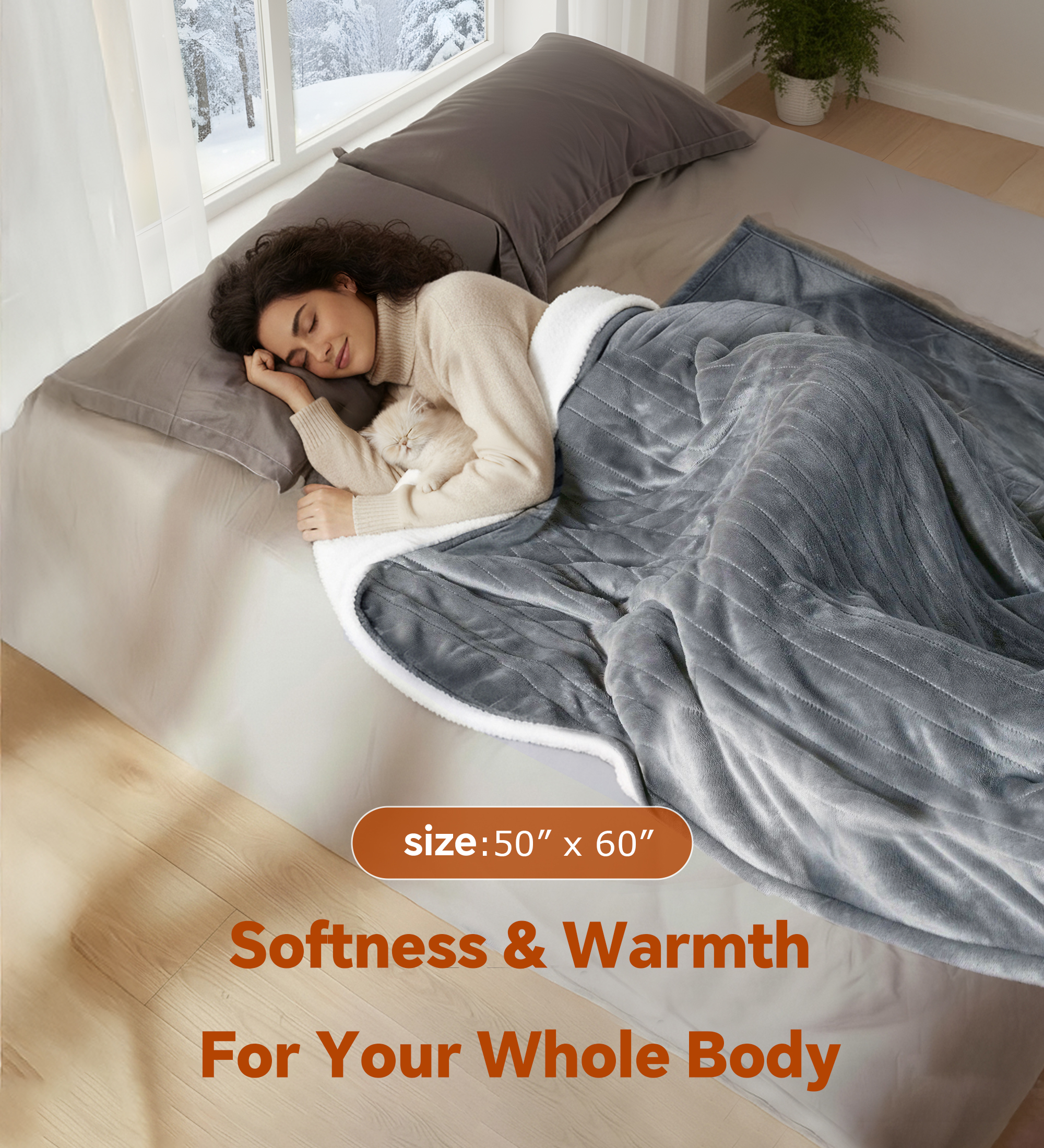 YGXNEWER 50" x 60" Electric Heated Blanket with 10 Heating Levels & 1-8H Auto-off, Machine Washable Flannel & Sherpa, Gray & White