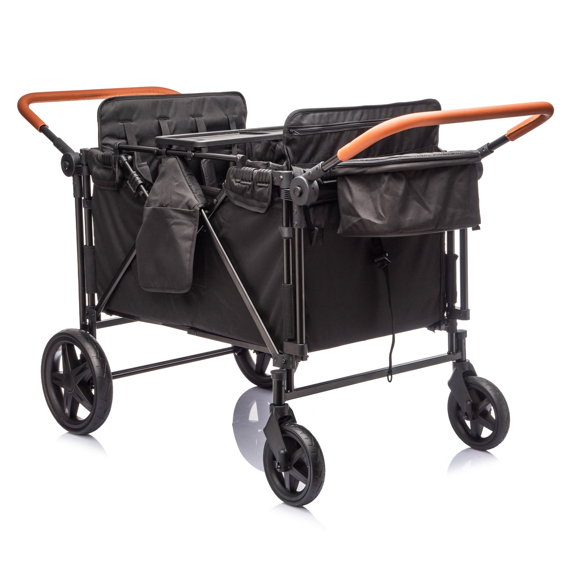 4-Seater Wagon Stroller with 5-Point Harness, Extra-Thick Support Bar, 5 Modes, Removable Seats, Foldable Frame, Dual Leather Handles for Large Families