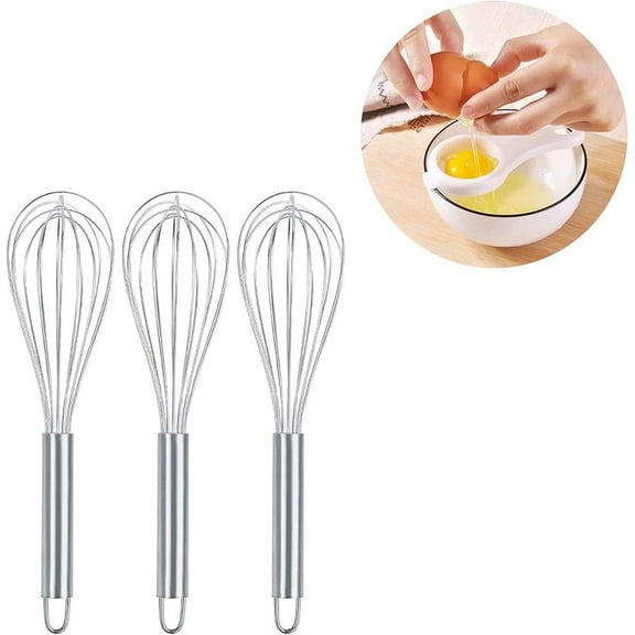 8 inches 3 Pack Wire Whisks for Household Purposes Pack of  Stainless Steel Handheld Egg Whisk,Egg Mixing Whisk for Cooking Blending Stirring