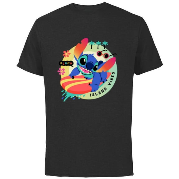 Disney Lilo & Stitch Aloha Island Vibes - Short Sleeve Cotton T-Shirt for Adults - Customized-Black