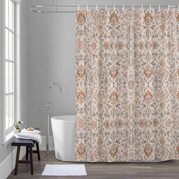 Boho Vintage 36x78 Inches Waterproof Shower Curtain, Tribal Style Flowers Bath Curtain Set with 12 Hooks Washable Shower Curtains for Bathroom Bathtub Decor