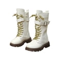 thumbnail image 2 of RTKFRFLM Kids Riding Boots Gold Shoelaces Flat Soft Sole Faux Leather Princess High Tube Long Fall Boots Girls 4-12Y, 2 of 5