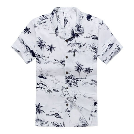 Young Adult Boy Hawaiian Aloha Luau Shirt Only in White Map and Surfer 16 Year Old