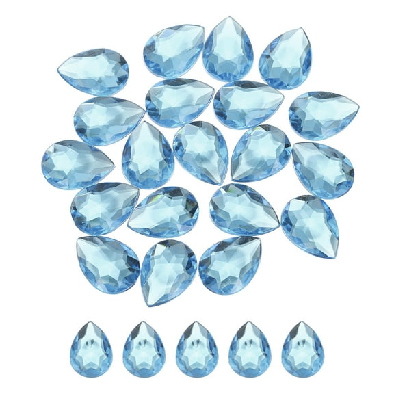 Uxcell 20PCS Flat Back Acrylic Teardrop Gems 18x25mm Artificial Rhinestones for DIY Crafts Bead Light Blue
