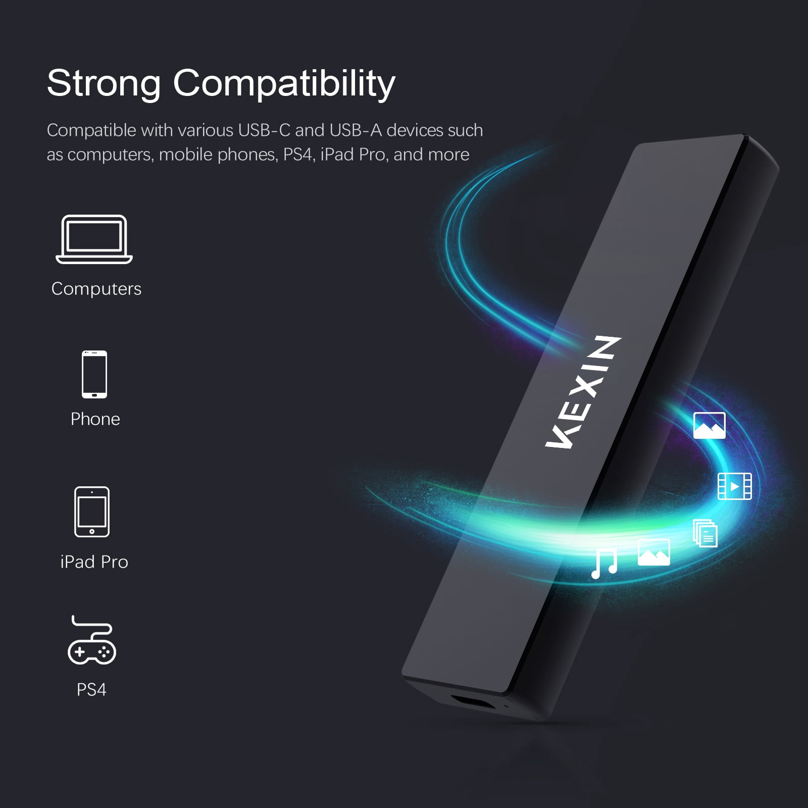 KEXIN 500G Portable SSD, External Hard Drive - Up to 1050MB/s,USB 3.2 Gen2 High Speed Game Drive ,Compatible with PS4/ Windows/Mac,Black