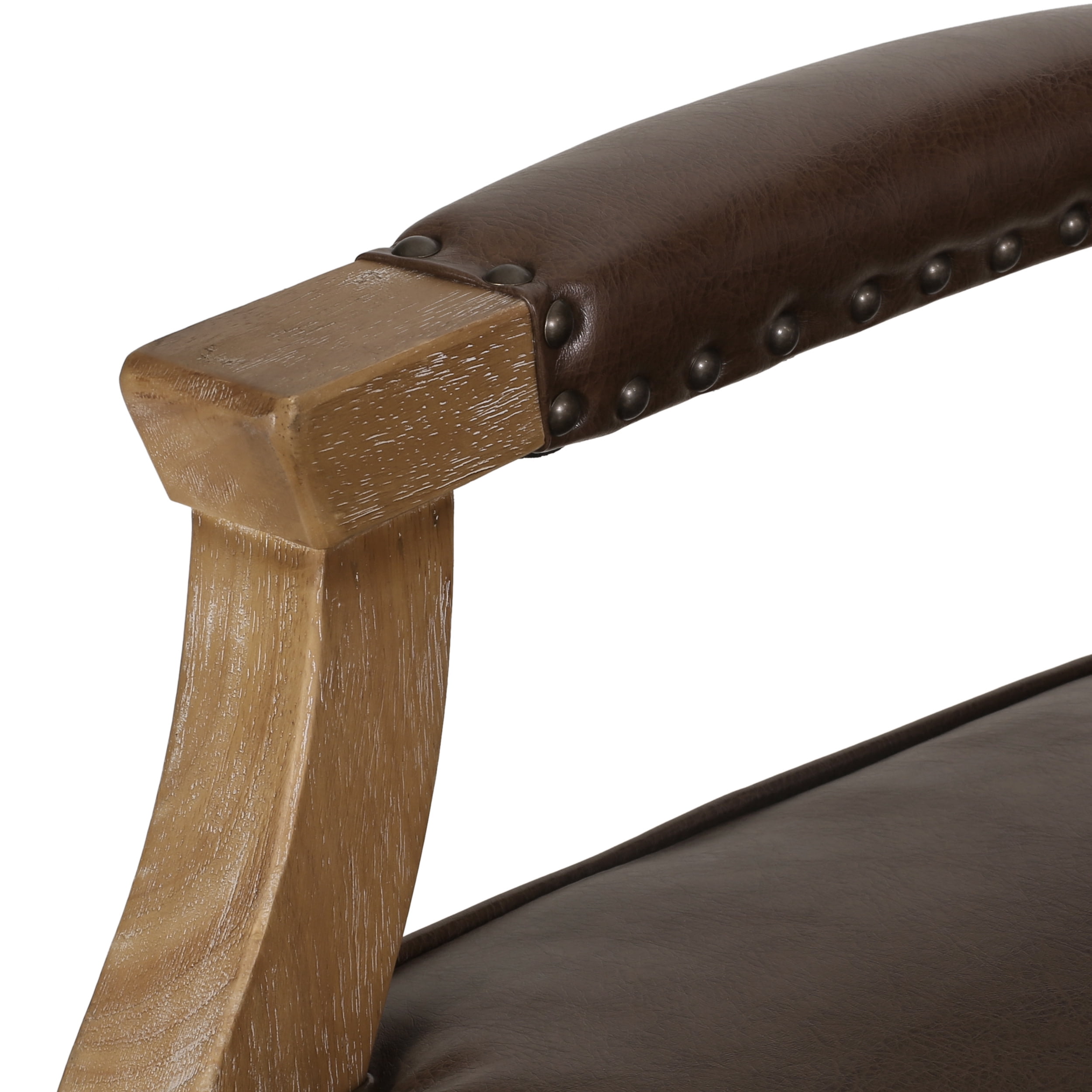 Noble House Ardson Indoor Faux Leather Dining Arm Chair, Set of 6, Dark Brown and Natural