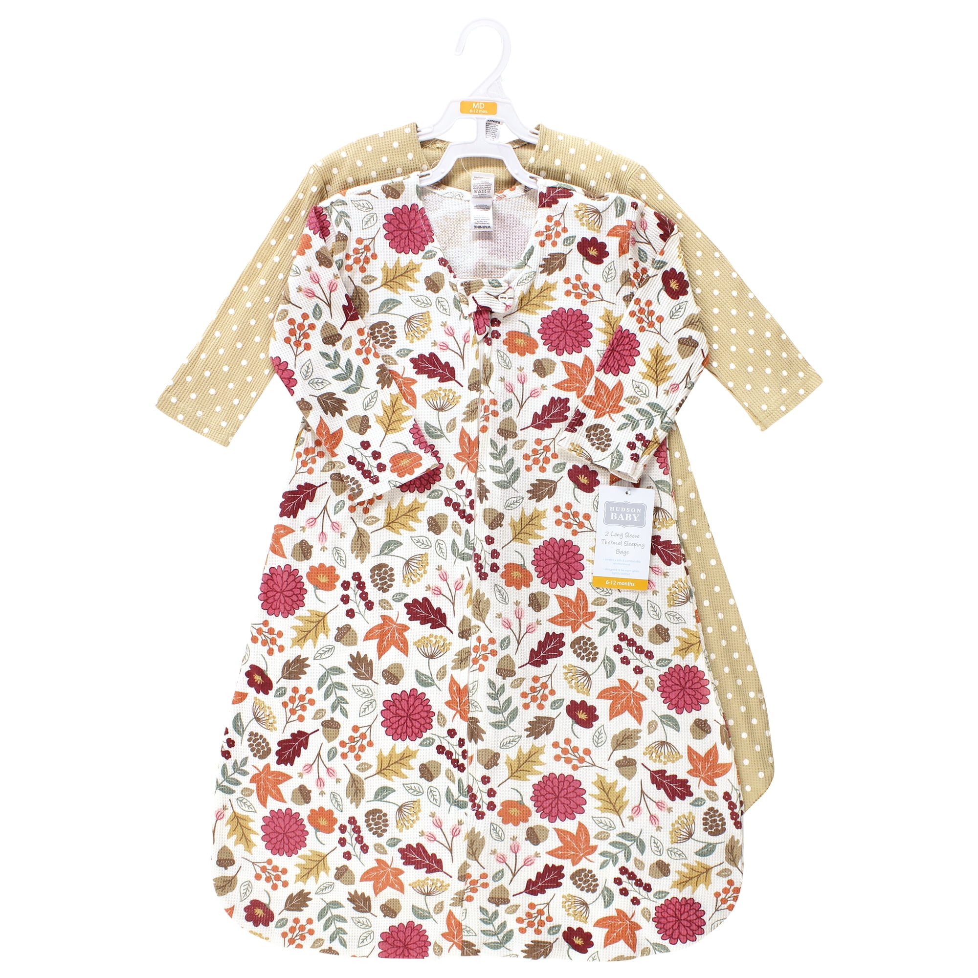 Hudson Baby Infant Girl Thermal Long Sleeve Sleeping Bag 2pk, Acorn Botanical, 12-18 Months