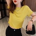 thumbnail image 2 of DAFPZW Women Lettuce Edge T-shirt Short Sleeve Multi Color Summer Ribbed Crop Tops Basic Round Neck Vintage Tees, 2 of 5