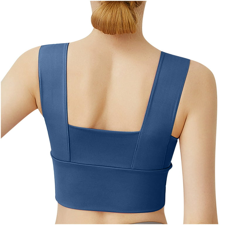 RQYYD Longline Sports Bras for Women Workout Crop Tops Padded Workout Tops  Solid Sports Bra Tank Top Blue M