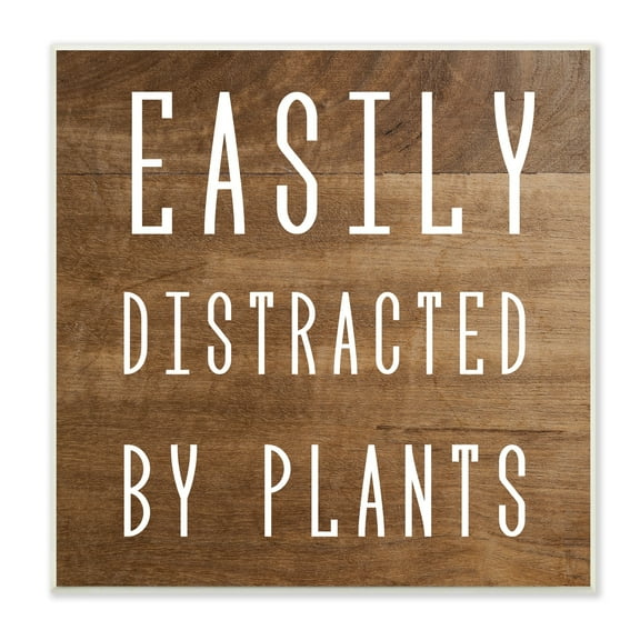 Stupell Industries Easily Distracted By Plants Rustic Plank Patterned Text Graphic Art Unframed Art Print Wall Art, Design by Daphne Polselli