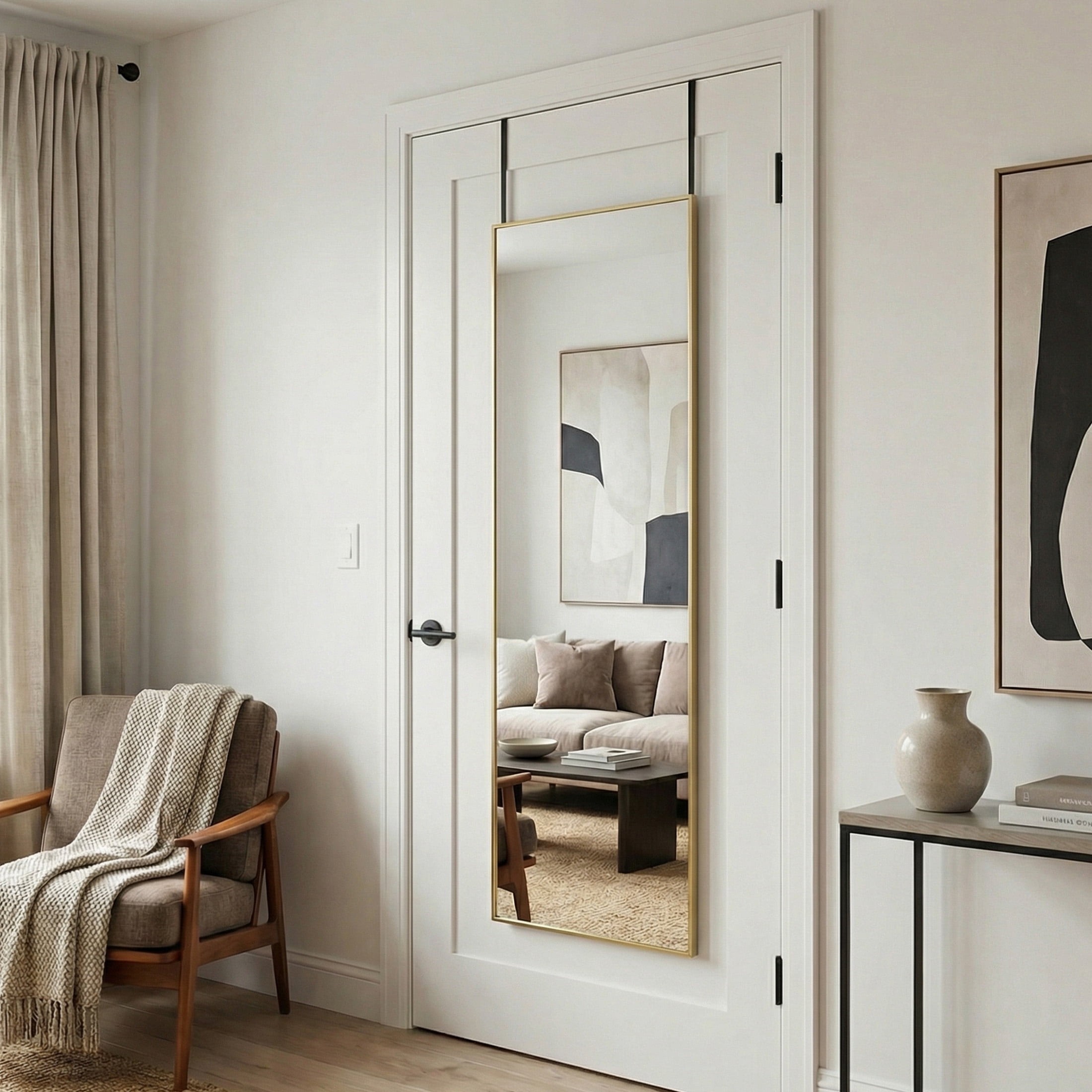 EDX 47''x14'' Door Hanging Mirror Rectangle Full Body Length, Wall Mounted Aluminum Alloy Frame Dressing Make-up Mirror, Space-Saving for Entryway Bedroom Bathroom Living Room Gold