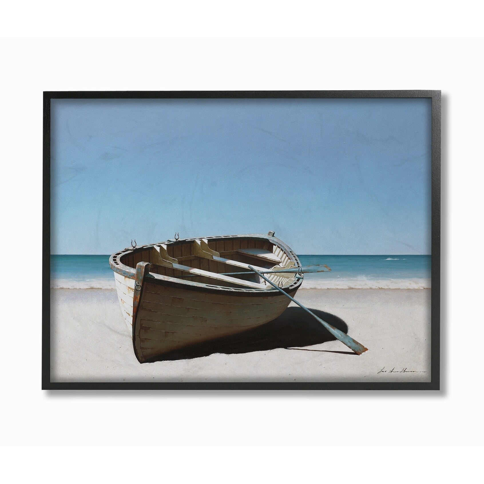 Stupell  Row Boat in the Sand Ocean Shore Scene Framed Art, 11 x 14, Design By Artist Zhen-Huan Lu - Multi-Color 11 x 14