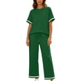 thumbnail image 2 of Mifsaly Comfy Lounge Sets for Women Casual Short Sleeve Crewneck T-Shirt and High Waisted Wide Leg Sweatpants Outdoor Travel Vacation Loungewear Green,XXL, 2 of 7