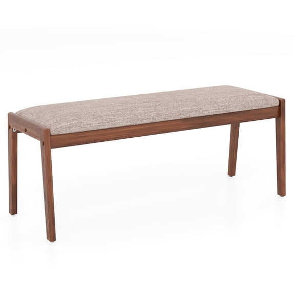 Costway 1 PCS 45" Farmhouse Backless Bench with Rubber Wood Legs & Fabric Padded Seat