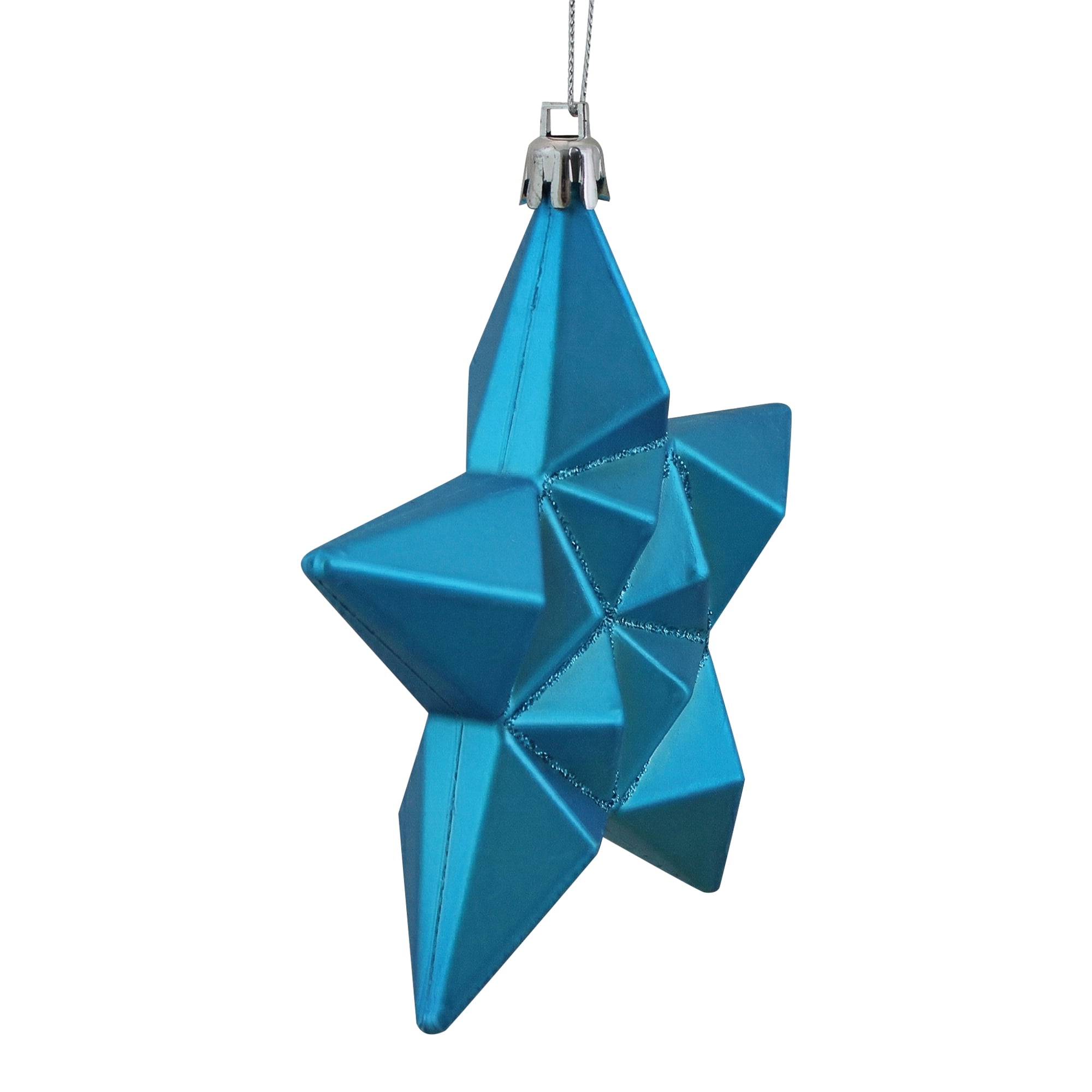 DAK 12ct Matte Turquoise Blue Glittered Star Shatterproof Christmas Ornaments 5" (127mm)