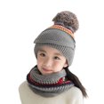 thumbnail image 2 of 3 in 1 Winter Knitted Beanie Hat Mouth Neck Warmer Set for Girls Boys Kids, Warm Fleece Lined Ski Caps with Pompom, 2 of 8