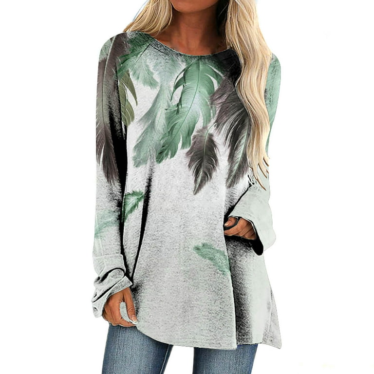 JURANMO Womens Tunics Dressy Casual Pullover Tops,Long Sleeve Fashion  Floral Print Fall Women Loose Slim Fit T Shirts Shirts to Wear with Leggings  Oversized Sweartshirts Crewneck Blouses Sweaters 