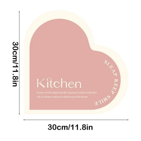 

SLYNSHome Valentine s Day Dish Drying Mat - 11.8 inch - Heart Shaped - Super Absorbent Countertop Drainer Pad for Kitchen Coffee Shop (Pink)