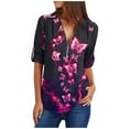 thumbnail image 2 of Camisas de verano para mujer, túnica informal con cremallera, cuello en V, blusa enrollable, camiseta Pompotops lopia997242, 2 of 7