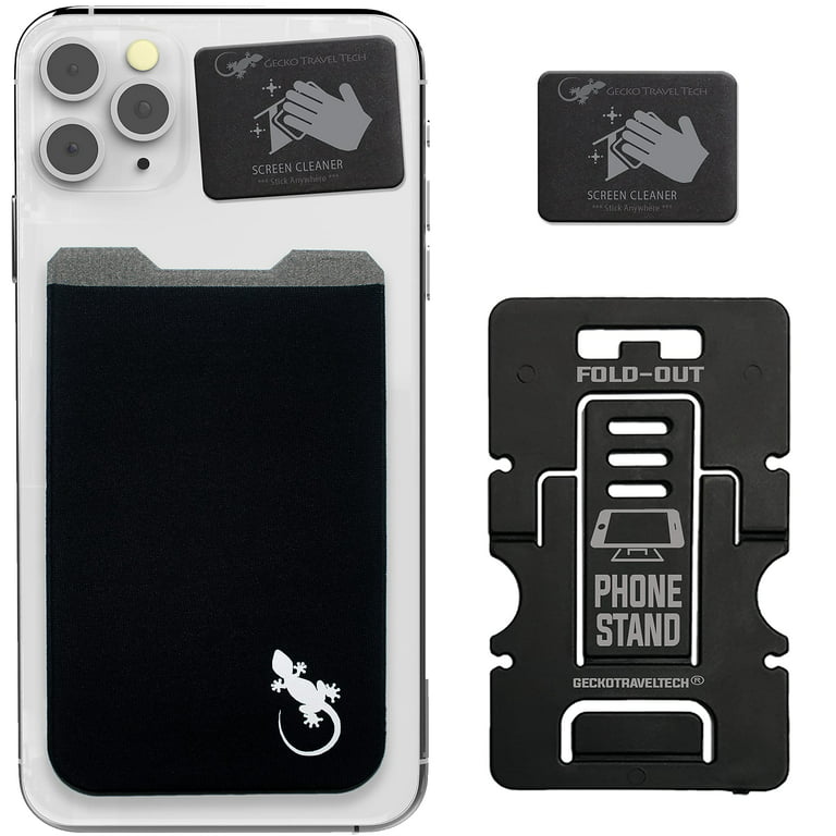 Tarjetero 3 en 1 con agarre para teléfono, billetera segura para iPhone con  soporte para mesa, fundas autoadhesivas de bolsillo para tarjetas para