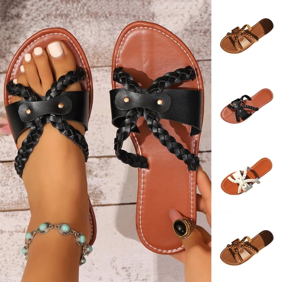 Miluxas Women's Wrap Strap Flat Sandals for Spring Summer, Casual Comfortable Open Toe Beach Shoes White 9.5(43)