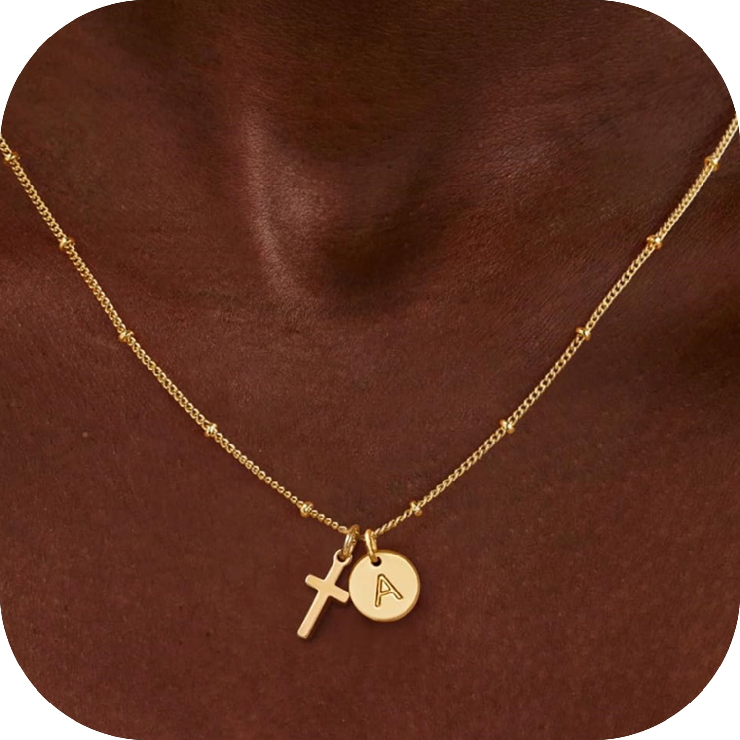 Turandoss 14K Gold Plated Cross Initial Disc Necklace for Women Coin Pendant Jewelry Cute Stuff Christian Teacher Appreciation Mothers Day Graduation Gifts for Her Mom Kids Teen Girls Wife Ideas