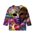 thumbnail image 4 of CLOISE Kids White T Shirt 3/4 Sleeve Boys Girls Youth Mardi Gras Crew Neck Tops Print Outfits Fall Winter Clothes Multicolor 110, 4 of 5