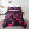 thumbnail image 2 of Black and Hot Pink Comforter Set King Modern Abstract King Bedding, 3D Glowing Plaid Bedding Comforter Sets Gradient Grid Duvet, Neon Square Quilted Comforter 3 Piece (Black Reversible), 2 of 6