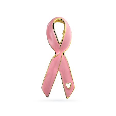 Open Heart Enamel Pink Ribbon Breast Cancer Survivor Brooch Pin For Women Gold Plated Brass