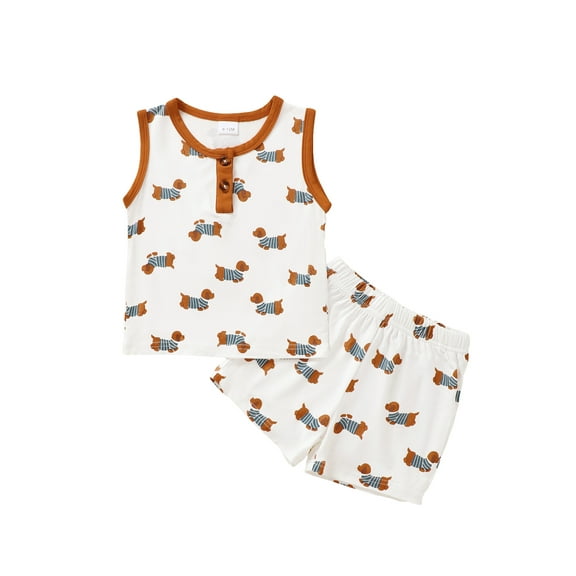 Mikrdoo Baby Boys Cute Dog Full Print Outfits Sleeveless Tank Tops & Shorts 2Pcs Summer Casual Clothes Set 6-9 Months
