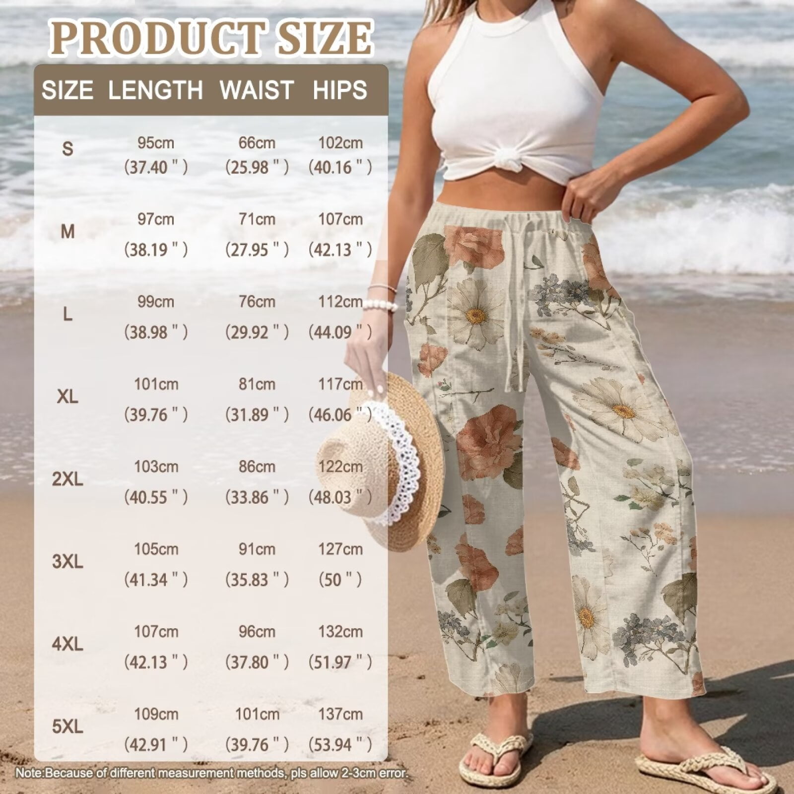 Yuyamidu Chinese Aesthetic Floral Linen Straight Leg Pants for Women Petite Cotton Casual Pants Comfy Straight Leg Travel Trousers Chinese Print Outfits, Size 5XL