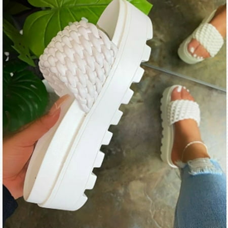 

Womens Wedge Sandals Braided Crossover Strap Platform Sandals Slip On Platform Woven Straps Mules