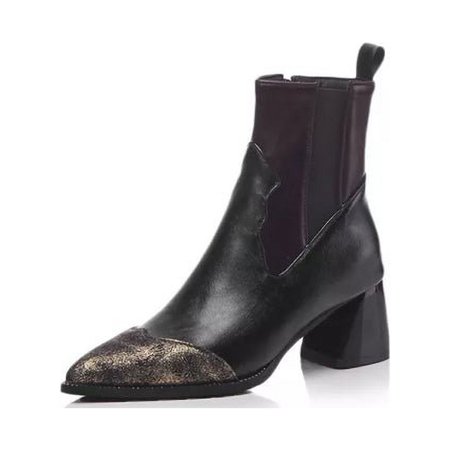 

Ankle Boots Women Leather Pointed Toe Block High Heels Boots Shoes