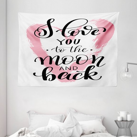I Love You Tapestry, Watercolor Brushstroke Heart Figure Friend Daughter Son Sibling Love Print, Wall Hanging for Bedroom Living Room Dorm Decor, 80W X 60L Inches, Pale Pink White, by Ambesonne