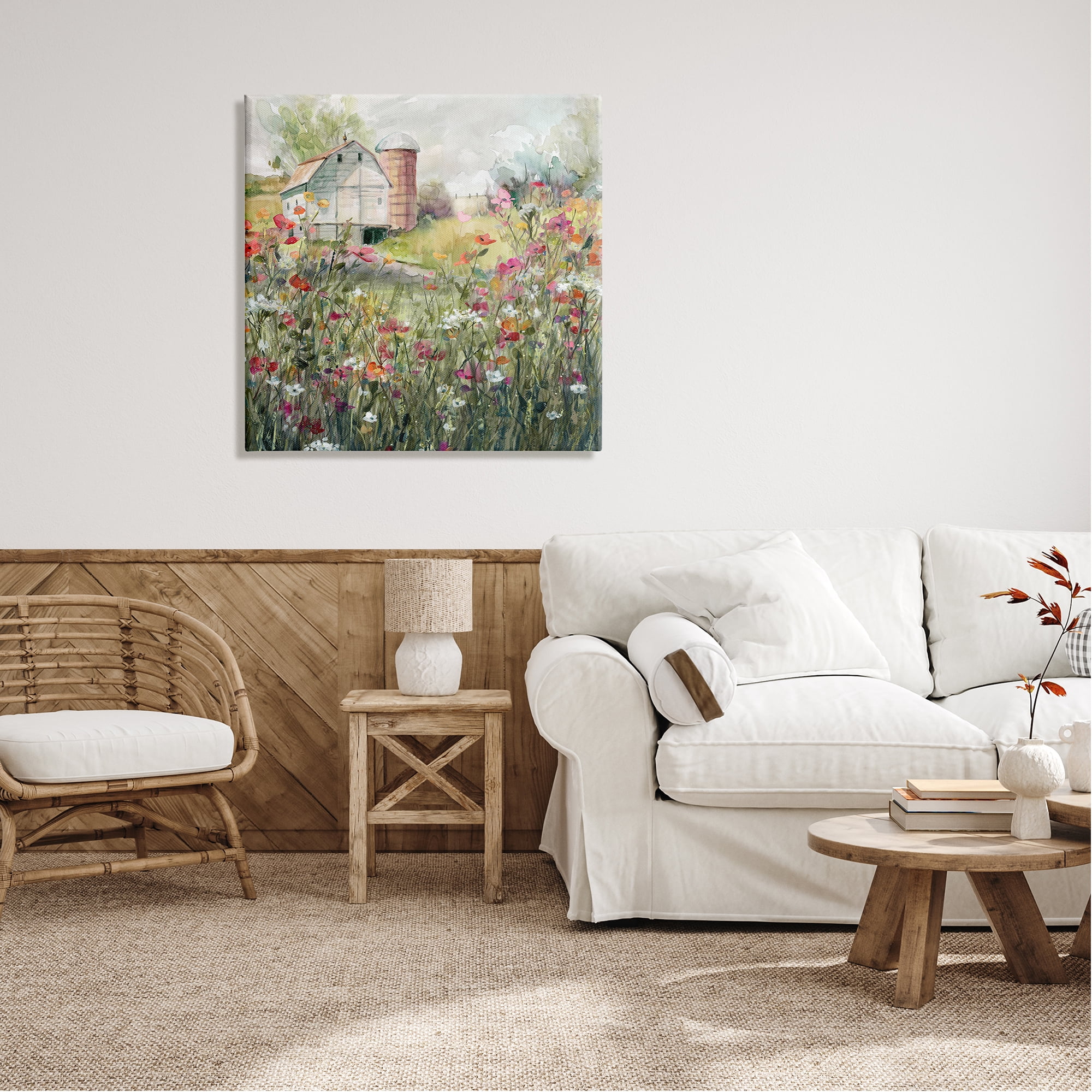 Stupell Industries Vibrant Flower Blossoms Surrounding Rural Barn Nature Painting Gallery Wrapped Canvas Print Wall Art, Design by Carol Robinson