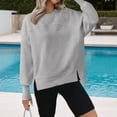 thumbnail image 4 of Casual Split Hem Long Sleeve Sweatshirt For Women Round Neck Oversized Drop Shoulder Pullover Top Multiple Colors, 4 of 9