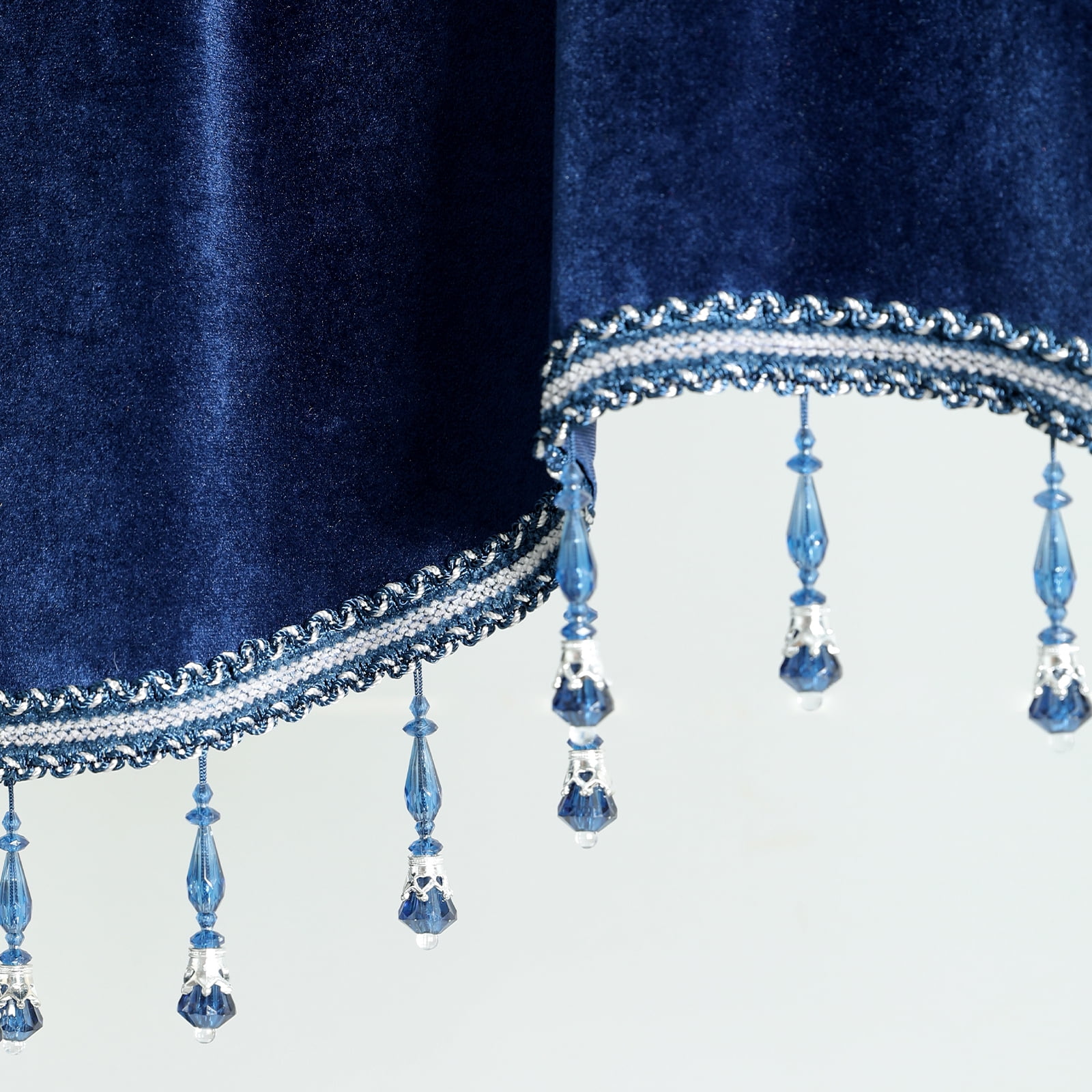 VOGOL Blue Velvet Scalloped Window Valance with Beaded Trim, Elegant Decorative Curtain Topper for Living Room Bedroom