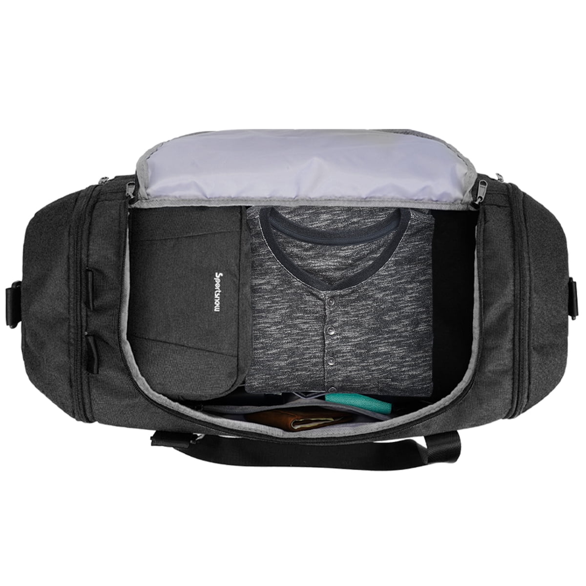 Gym Bags Set 2Pcs Men's Travel Duffel Bag with Toiletry Pouch Waterproof with Backpack Straps Shoe Compartment Wet Pocket for Women, Black
