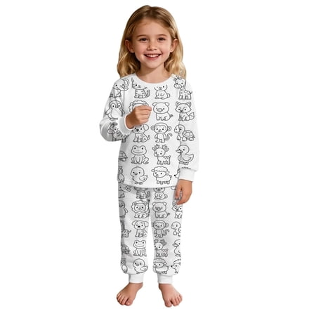 Elegyee Girls Pajamas Long Sleeve Top Sleep Pants Kids Soft Nightwear White Size 7-8