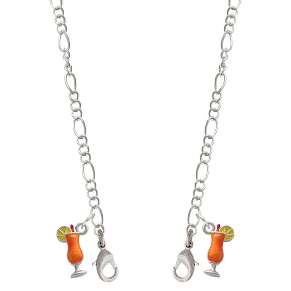 Silvertone 3-D Orange Tropical Drink Silvertone Face Mask Necklace