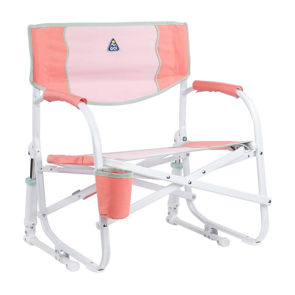 GCI Outdoor Grab & Go Rocker Low Profile Rocking Camping Chair with Cup Holder, Coral